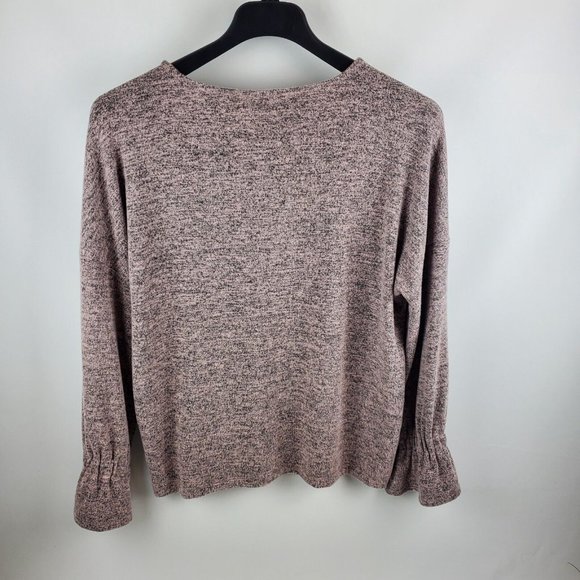 Lucky Brand Womens Soft Swit Sweater Ribbed Long Bell Sleeve Black Pink Large - Picture 2 of 7